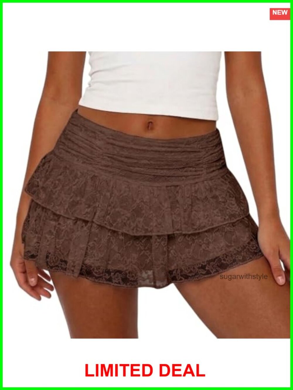 Lace Ruffle Mini Skort with Shorts Smocked Waist A-Line Tiered Y2K